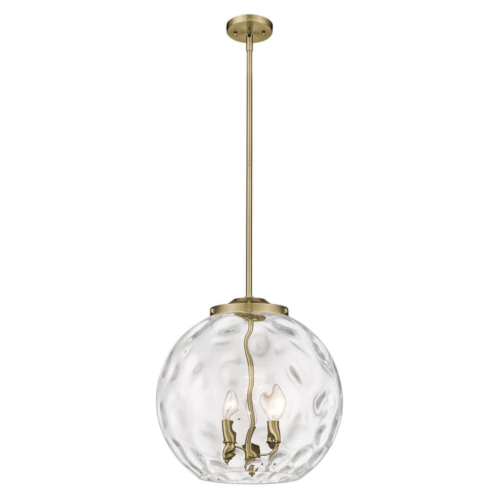 Antique Brass Globe Pendant with Water Glass Shade - 17" Indoor/Outdoor