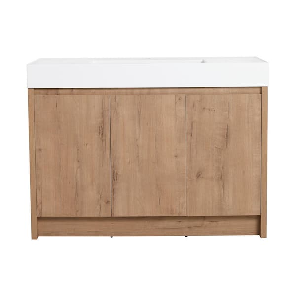 48 in. Freestanding Single Oak Bath Vanity with White Resin Top Unassembled