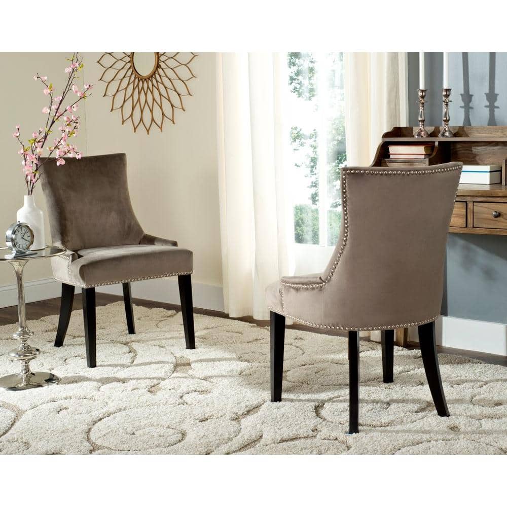Transitional Gray Velvet Upholstered Side Chair with Birch Legs