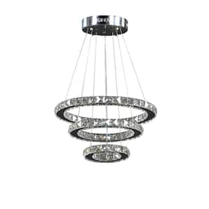 Alva Large Crystal Triple Hoop Integrated LED Chrome Silver Chandelier with Remote Control