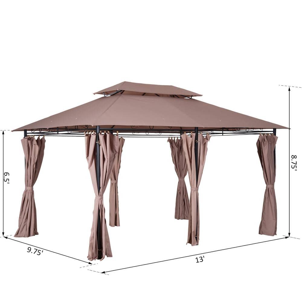 Khaki Steel Frame Outdoor Gazebo with Curtains