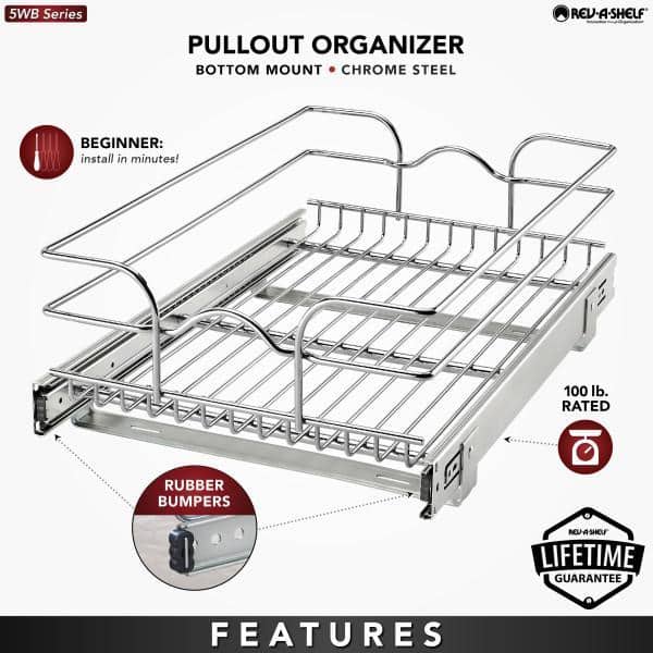 Open Box Rev-A-Shelf 5WB1-1522CR-1 15"x22" Single Cabinet Pull Out Wire Basket 
