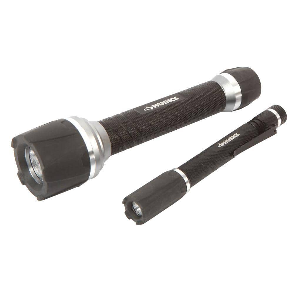 Husky 90 Lumen Virtually Unbreakable Flashlight and Pen Light Combo 99535 - The Home Depot