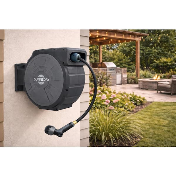 Sunneday 100ft Retractable Garden Hose Reel 5/8 with Slow Rewind