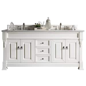 Brookfield 72 in. W x 23.5 in. D x 34.3 in. H  Bathroom Vanity in Bright White with Marble Top in Carrara White