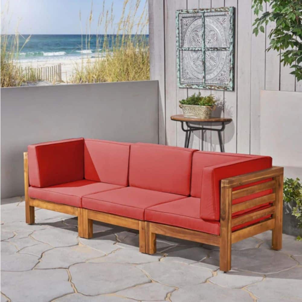 Red 3-Piece Acacia Wood Outdoor Sectional Sofa Set with Cushion price history on PriceWatchPro