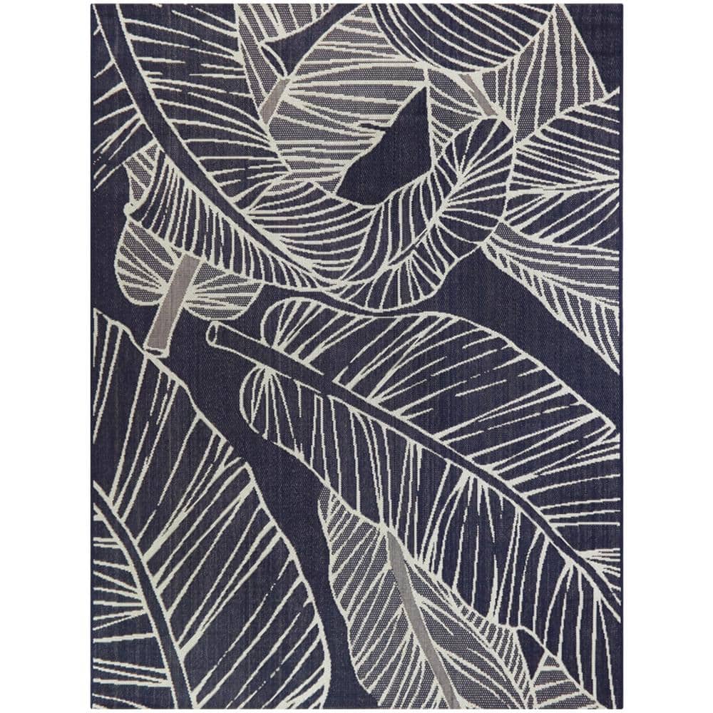 Hampton Bay Palm Leaves Navy 9 ft. x 12 ft. Indoor/Outdoor Patio Area