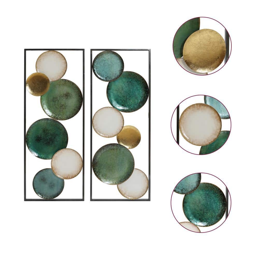 Set of 2 Multicolor Coastal Abstract Geometric Iron Wall Panels