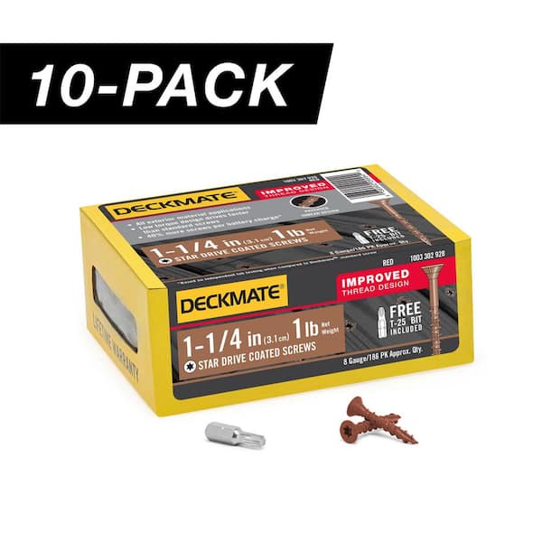 10-Pack #8 x 1-1/4 in. Red Star Drive Flat-Head Wood Deck Screw (10 lb / 1,860 Piece)