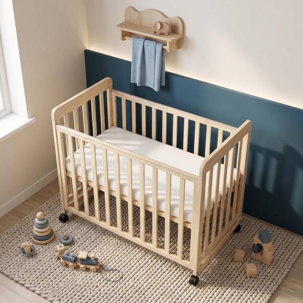 4-in-1 Natural Pine Wood 3 Heights Mini Crib w/1.97 - 2.2&quot