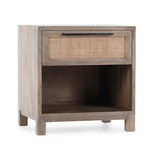 24 in. Brown and Black 1-Drawer Wooden Nightstand