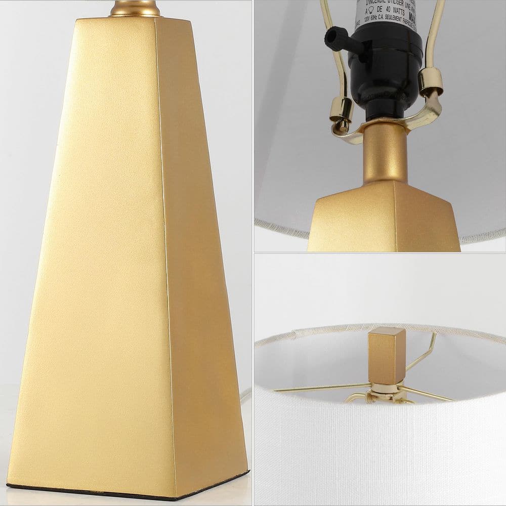 Gold Resin Pyramid Table Lamp with White Cotton Shade