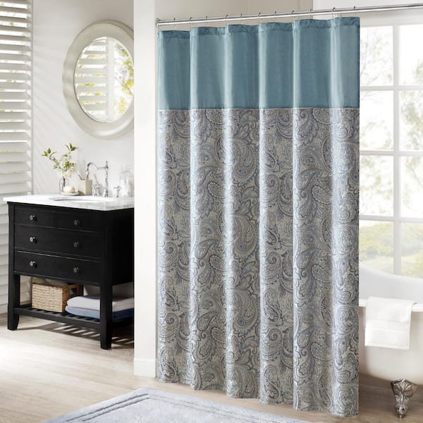 Madison Park Whitman 72 in. W x 72 in. L Ppolyester in Teal Shower Curtain