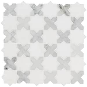 Vera Anne Pattern 11.81 in. x 11.81 in. x 10mm Polished Mosaic Marble Floor and Wall Tile (0.97 sq. ft./Each)