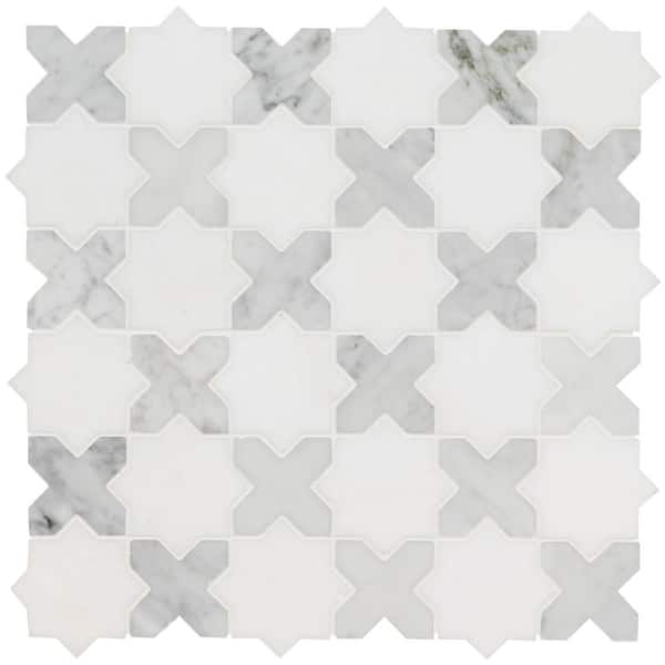 MSI Take Home Sample - Vera Anne Pattern 4 in. x 4 in. Polished Mosaic Marble Floor and Wall Tile