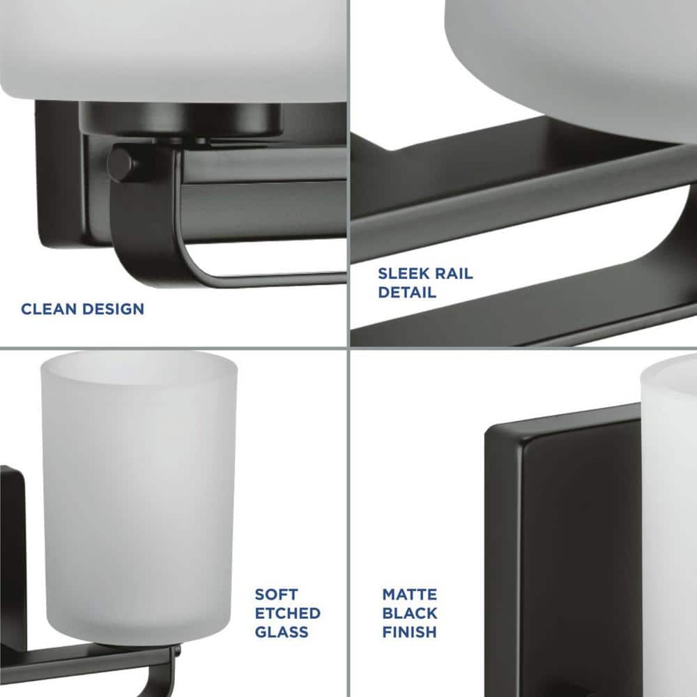 Matte Black Steel Four-Light Bath Vanity Light with Etched Glass Shades