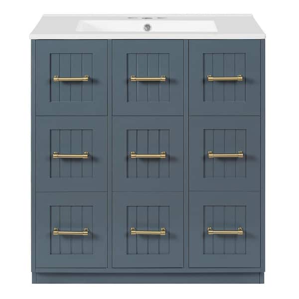 30 in. Freestanding Blue Bath Vanity with White Ceramic Top Unassembled