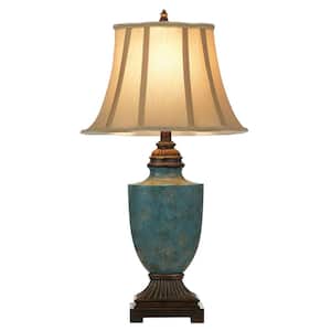 27.5 in. Mermaid Teal Green Table Lamp with Bell Fabric Shade