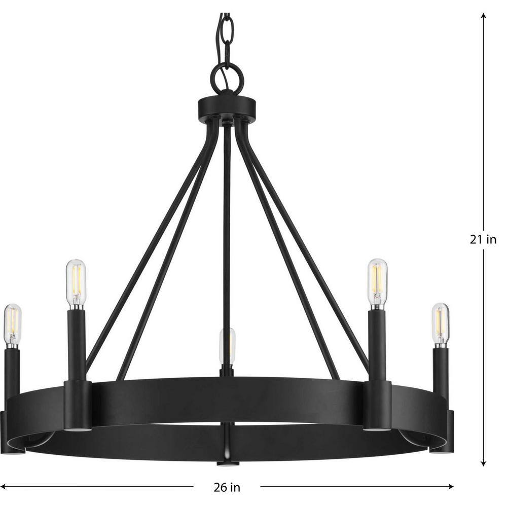 Matte Black Modern Candle 5-Light Chandelier