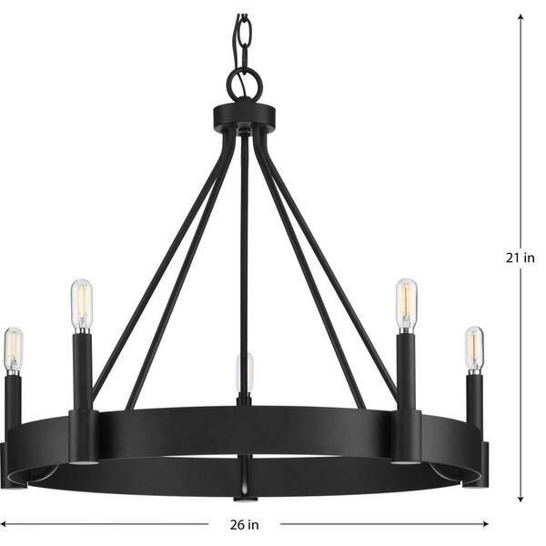 Progress Lighting Breckenridge Collection 26 in. 5-Light Matte Black Rustic Farmhouse Chandelier