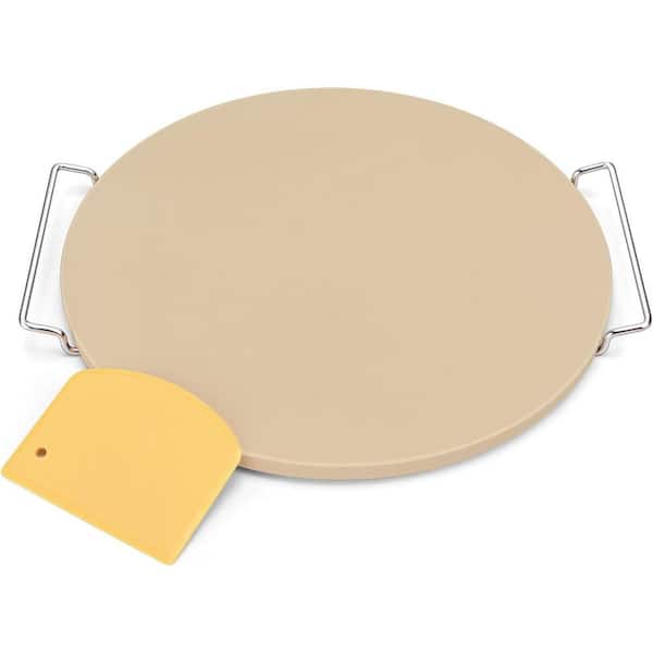 12 in. Round Pizza Stone for Oven and Grill with Carry Rack and Dough Scraper, Cordierite Bread Baking Stone