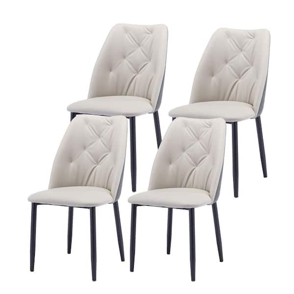 Unbranded Beige PU Faux Leather Upholstered Dining Chair with Iron Metal Gold Plated Legs (Set of 4)