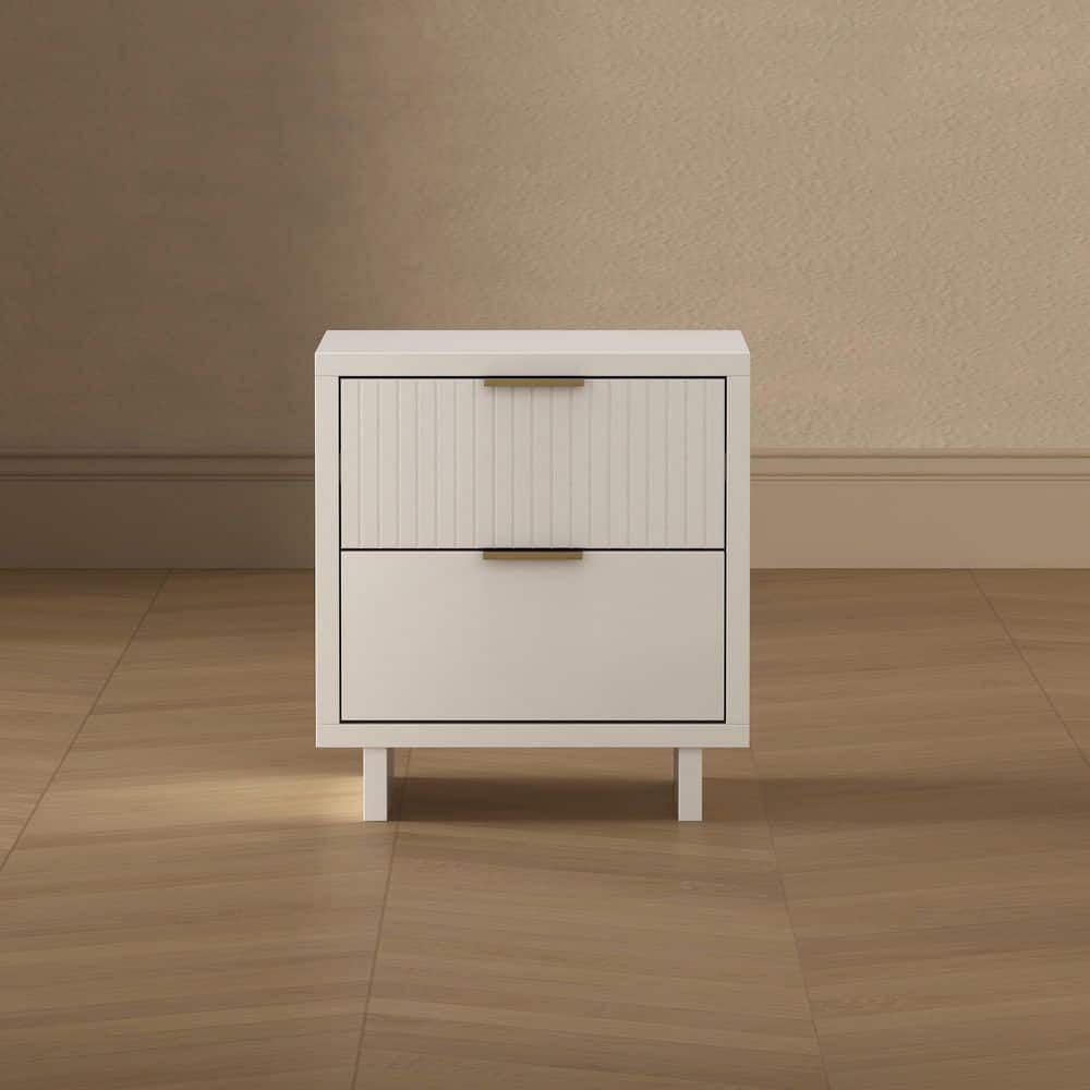 Elara Contemporary White 2-Drawer 18.1 in. W Solid Wood Nightstand