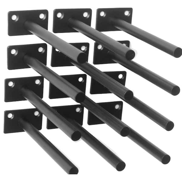 Angel Sar 6 in. Black Practical Solid Steel Shelf Supports for Garage Garden Plank Wall (12-Pack)