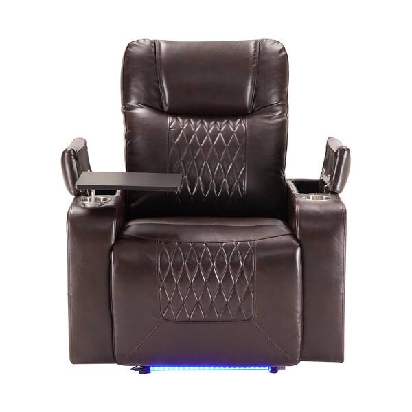 Spaco Brown PU Leather Power Massage Recliner with USB Charging Port (Set of 1)