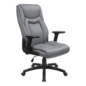 Work Smart Executive Bonded Leather High Back Office Chair with Adjustable Arms In Grey with white Stitching