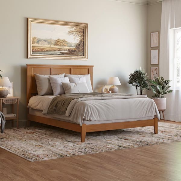 Madison Light Toffee Natural Bronze Solid Wood Frame Queen Foundation Panel Bed