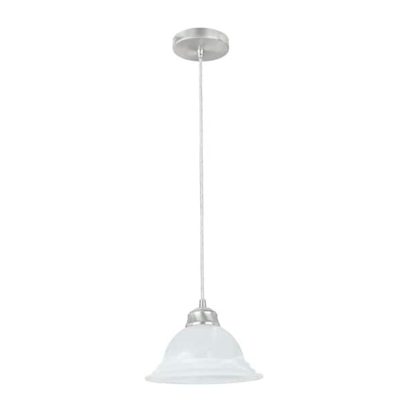Aspen Creative Corporation 1-Light Brushed Nickel Pendant-Light - Pendant Design with Alabaster Glass Shade