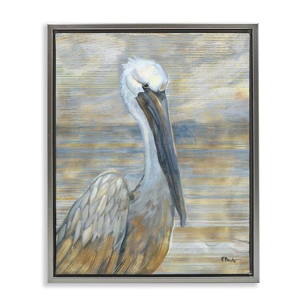 Coastal Pelican Bird Abstract Portrait by Paul Brent Gray Floater Frame Graphic Art Print Animal 21 in. x 17 in.
