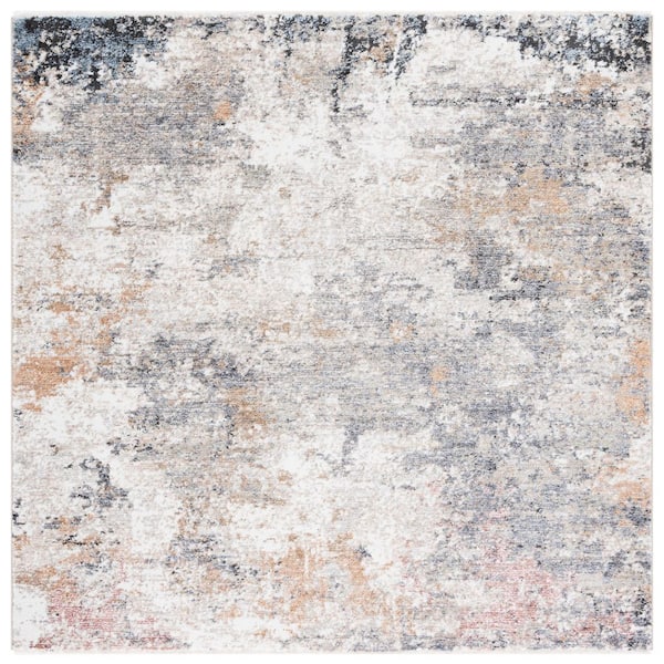 Jasmine 5 ft. x 5 ft. Gray/Taupe Distressed Marble Square Area Rug
