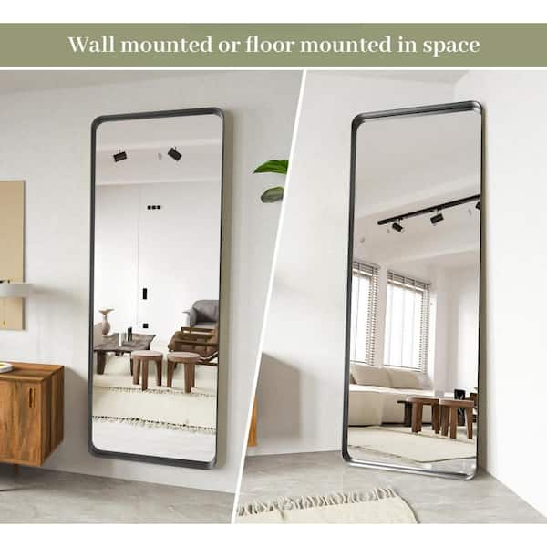 30 in. W x 71 in. H Modern Rectangular Aluminum Deep Framed Black Rounded Floor Mirror Full Length Mirror