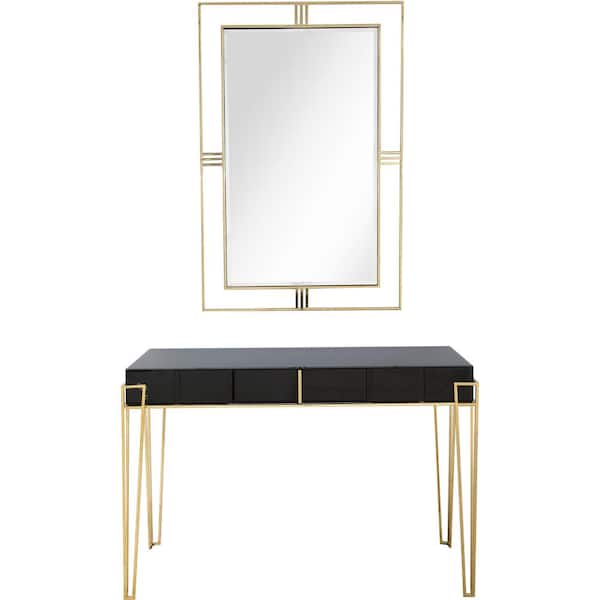 Camden Isle Daria Wall Mirror 48 in. Black Rectangle Mirrored Glass Console Table with Drawers