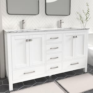 Anneliese 60 in. W. x 21 in. D x 35 in. H Double Sink Freestanding Bath Vanity in Matte White with Carrara Marble Top