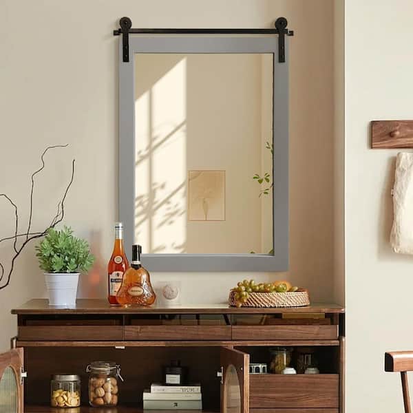 Hochwertiges 30 in. W. x 22 in. H Gray Rectangle Wood Framed Accent Wall Mirror