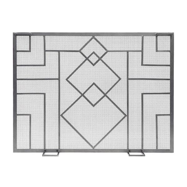 ACHLA DESIGNS 44 in. L Graphite 1-Panel Wright Design Fireplace Screen