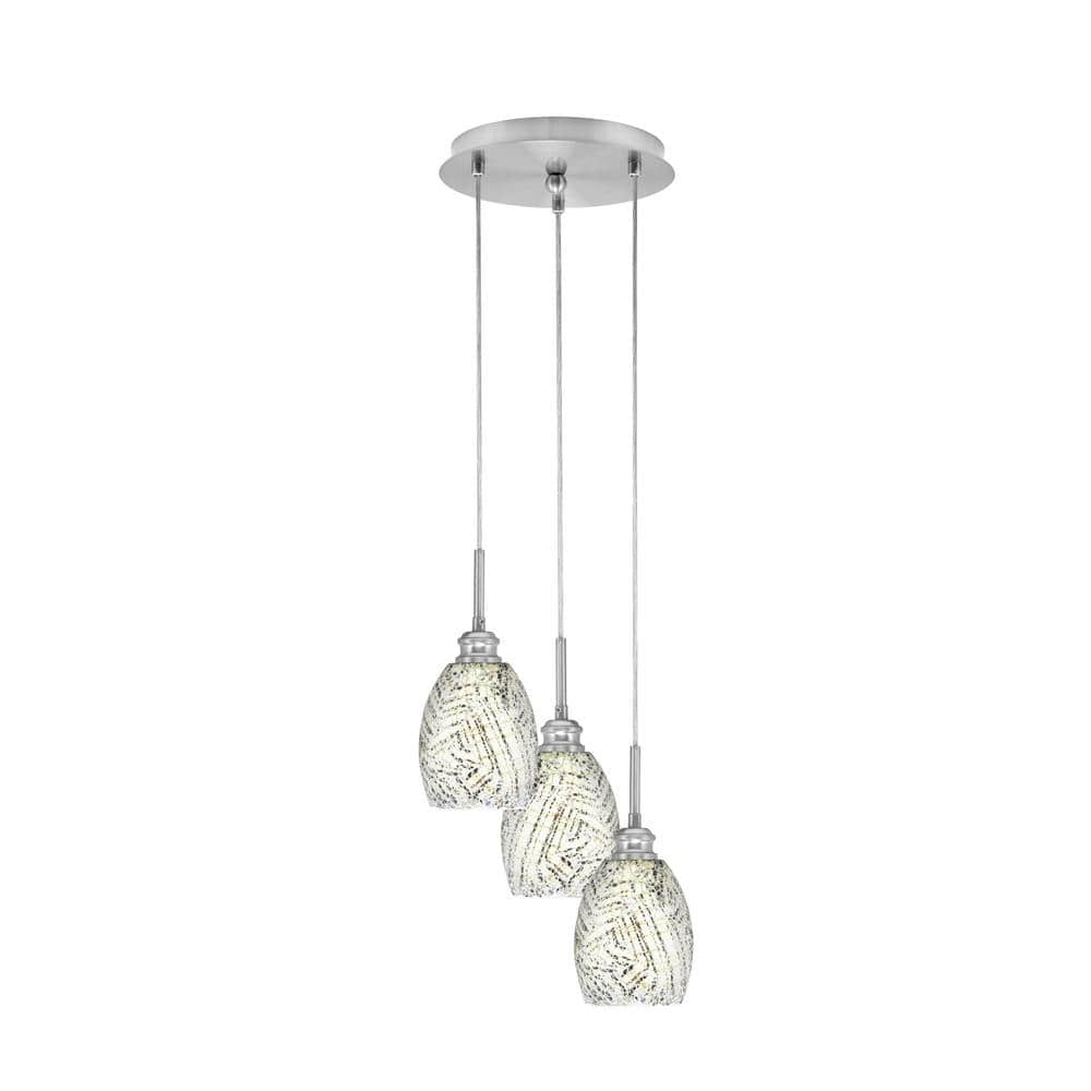 Savannah 9.75 in. 3-Light Brushed Nickel Cord Pendant Light Natural Fusion 