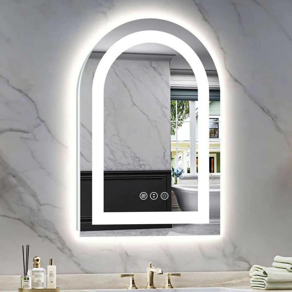 20 in. W x 28 in. H Arched Frameless Front & Back Lighted Anti-Fog Wall Bathroom Vanity Mirror, Tempered Glass, UL price history on PriceWatchPro