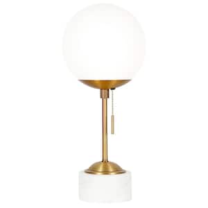Reagan 18 in. Brass Finish and White Marble Table Lamp with Glass Shade