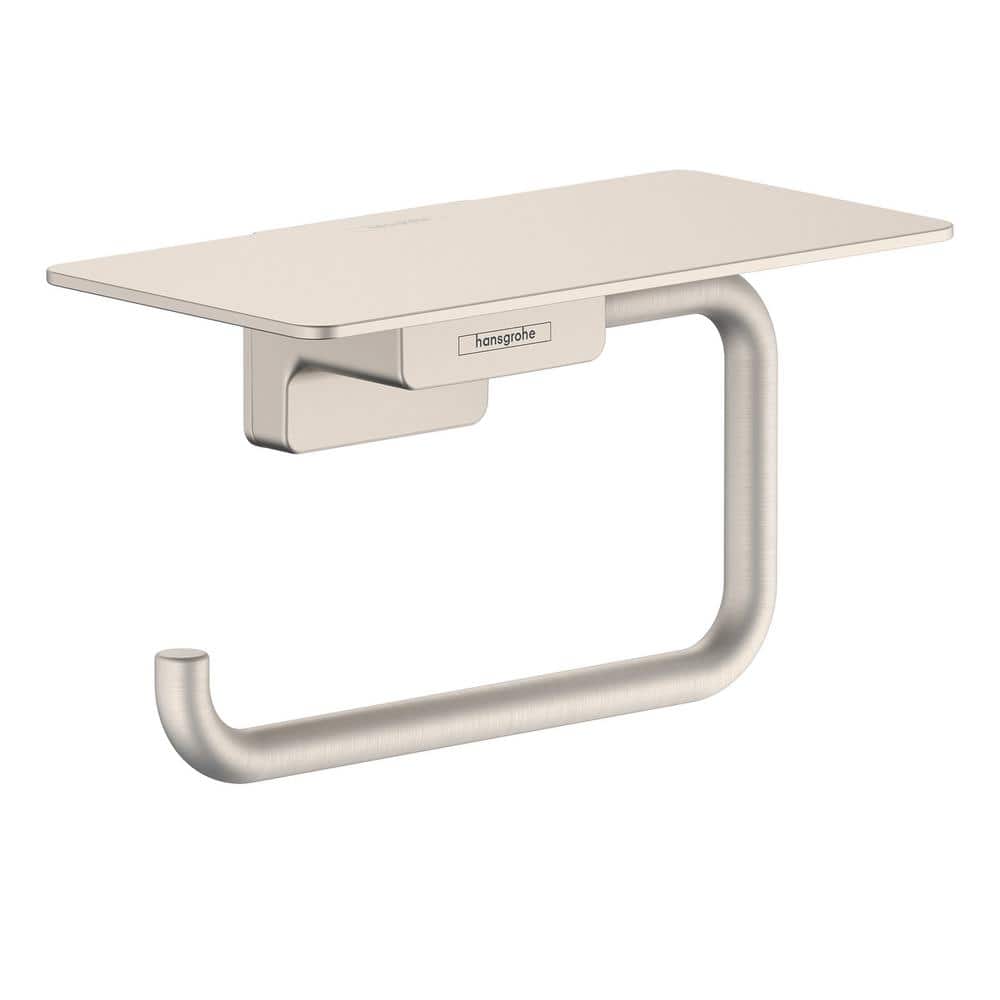 Brushed Nickel Metal Toilet Paper Holder with Shelf