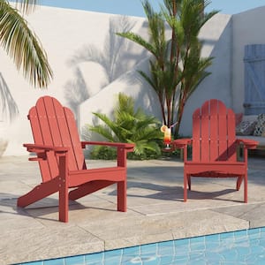 Classic Wine Red Plastic All-Weather Weather Resistant with Cup Holder Outdoor Patio Adirondack Chair (Set of 2)