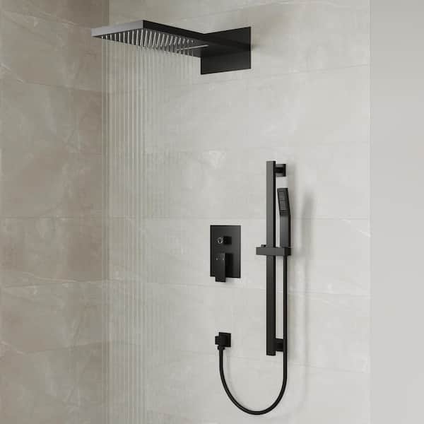 3-Spray 22 in. Wall Mount Rain and Waterfall Dual Fixed and Handheld Shower Head 2.5 GPM in Matte Black Valve Included