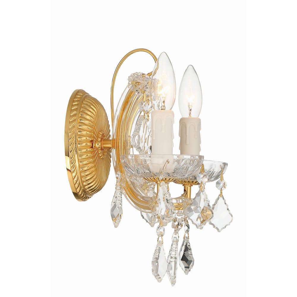 Elegant Gold 2-Light Wall Sconce with Clear Hand-Cut Crystals