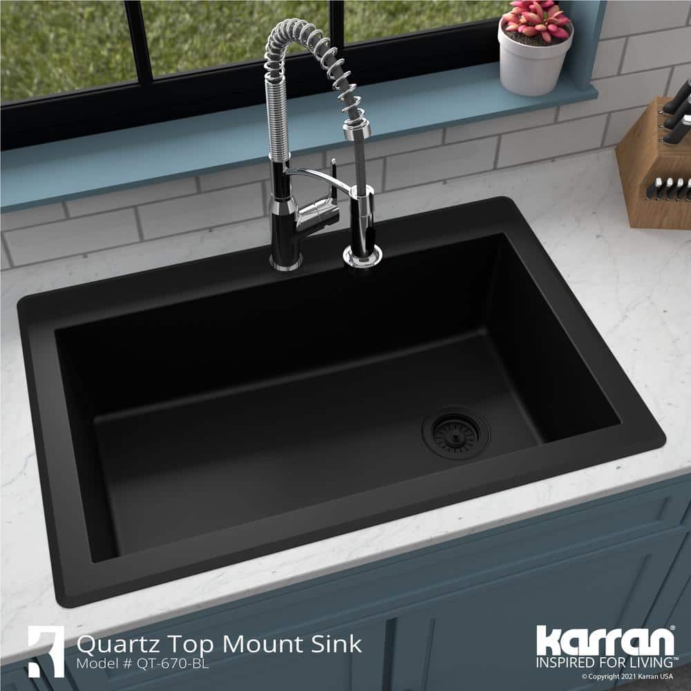 Black Quartz Composite Top Mount Single Bowl Kitchen Sink