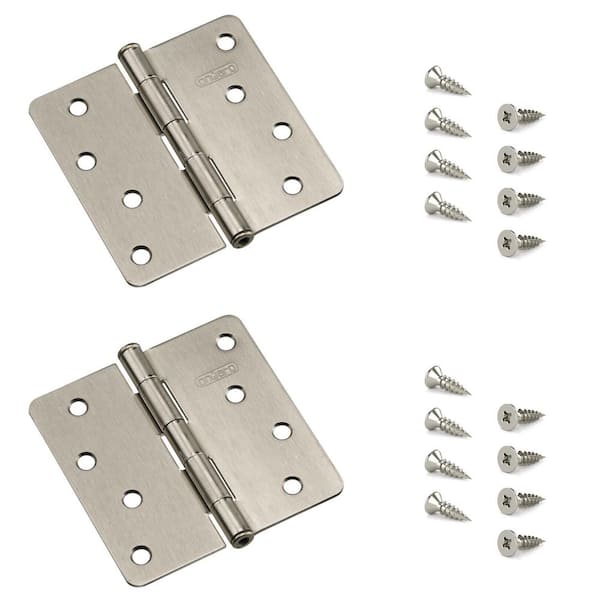 4 in. x 4 in. Brushed Nickel Full Mortise Butt Hinge with Removable Pin (2-Pack)