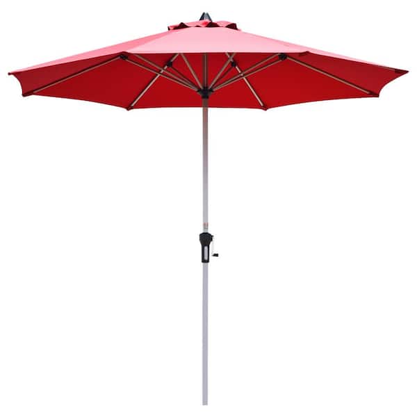 Gymax 9 ft. Market Patio Outdoor Umbrella Table Umbrella with Crank 8-Ribs in Burgundy