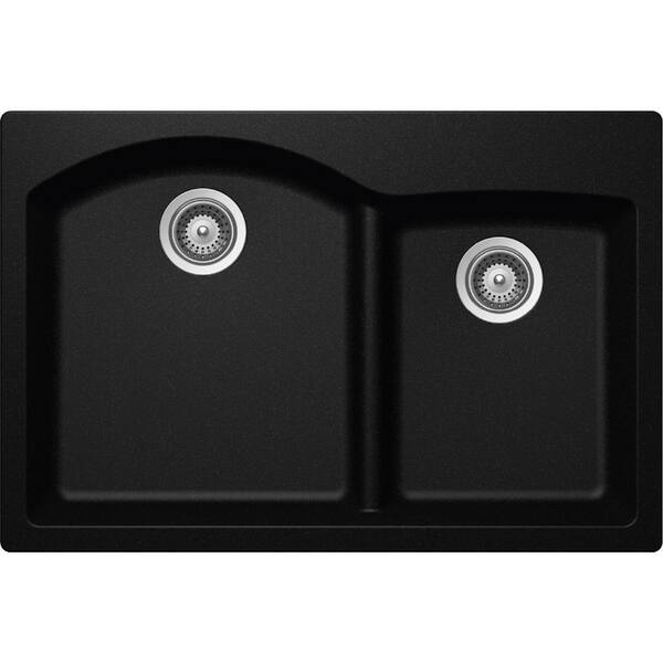 Elkay Schock Drop-In/Undermount Quartz Composite 33 in. Rounded Offset Double Bowl Kitchen Sink in Black